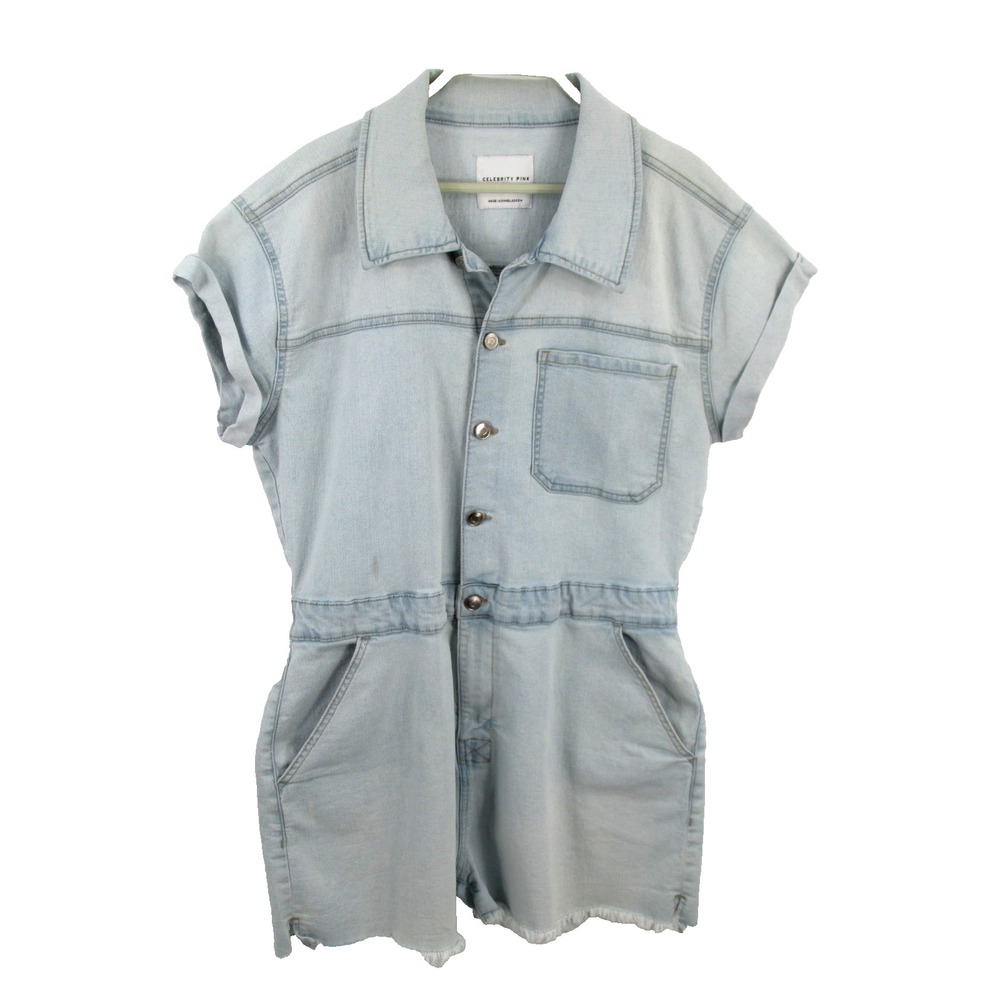 Celebrity Pink Denim Romper Shorts Womens Large Blue Jean Stretch Pocket Casual
